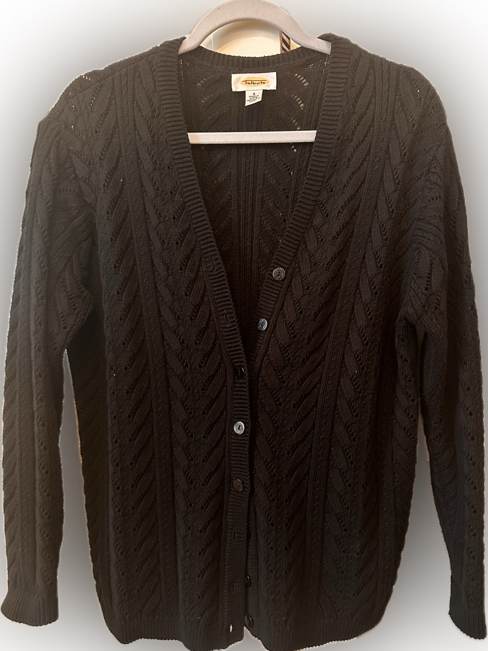 Talbots Black V-Neck Cable Knit Cardigan